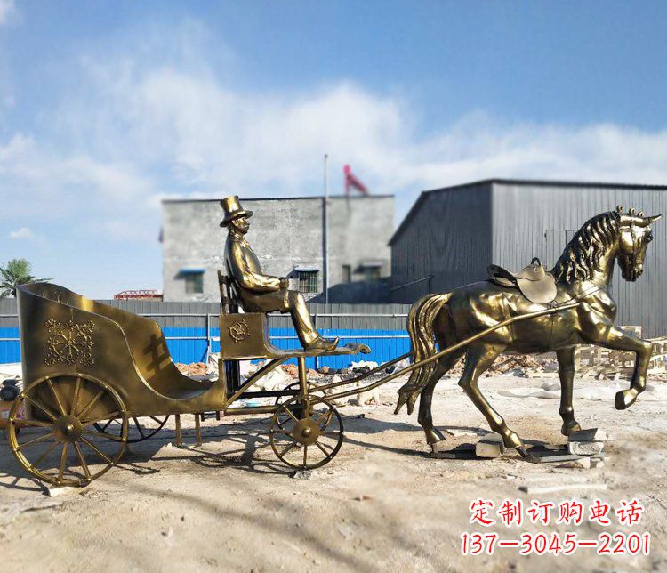 荆州公园景观坐着马车的人物铜雕