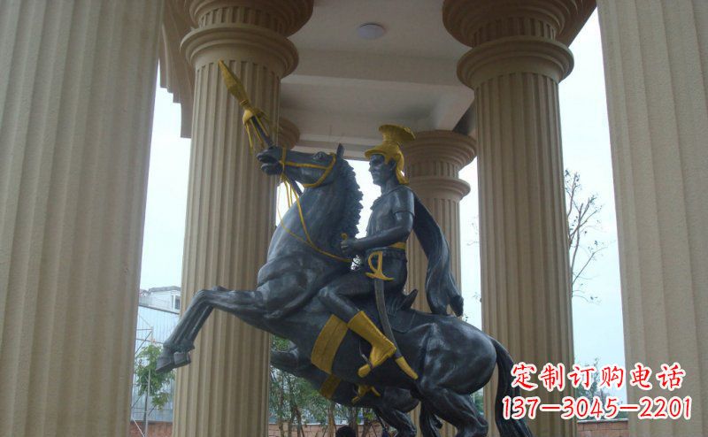 荆州公园骑马的罗马士兵人物铜雕