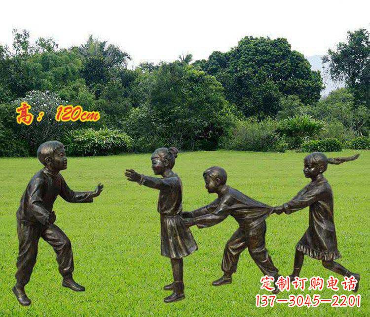 荆州公园玩老鹰捉小鸡的儿童小品铜雕 (2)