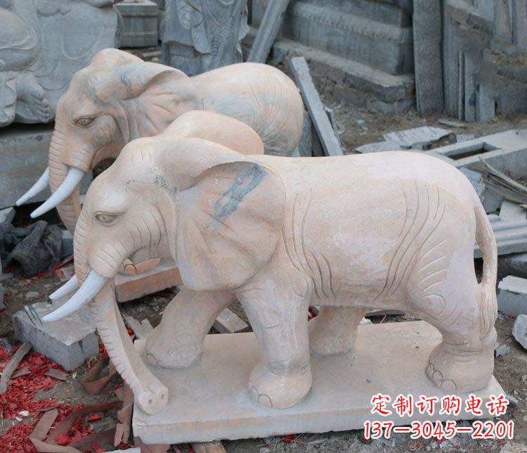 荆州雕刻出令人感动的那头大象定制公园晚霞红大象动物石雕