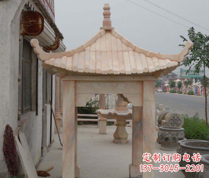 荆州精美红六角石凉亭雕塑