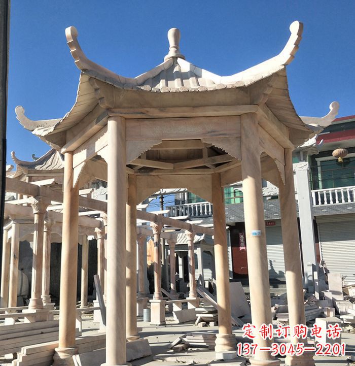 荆州公园晚霞红凉亭雕塑