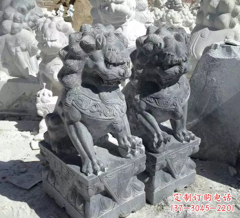 荆州古代青石狮子雕塑