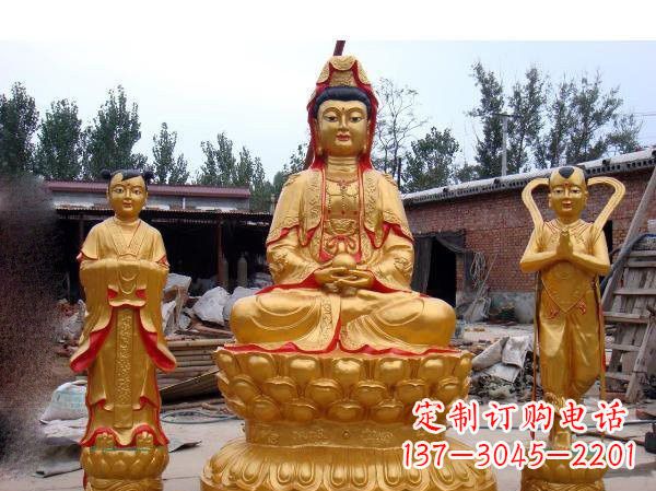 荆州财运旺旺,观音童子龙女铜雕
