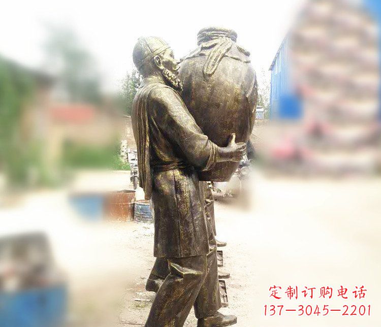 荆州铜雕店小二抱酒人物雕塑