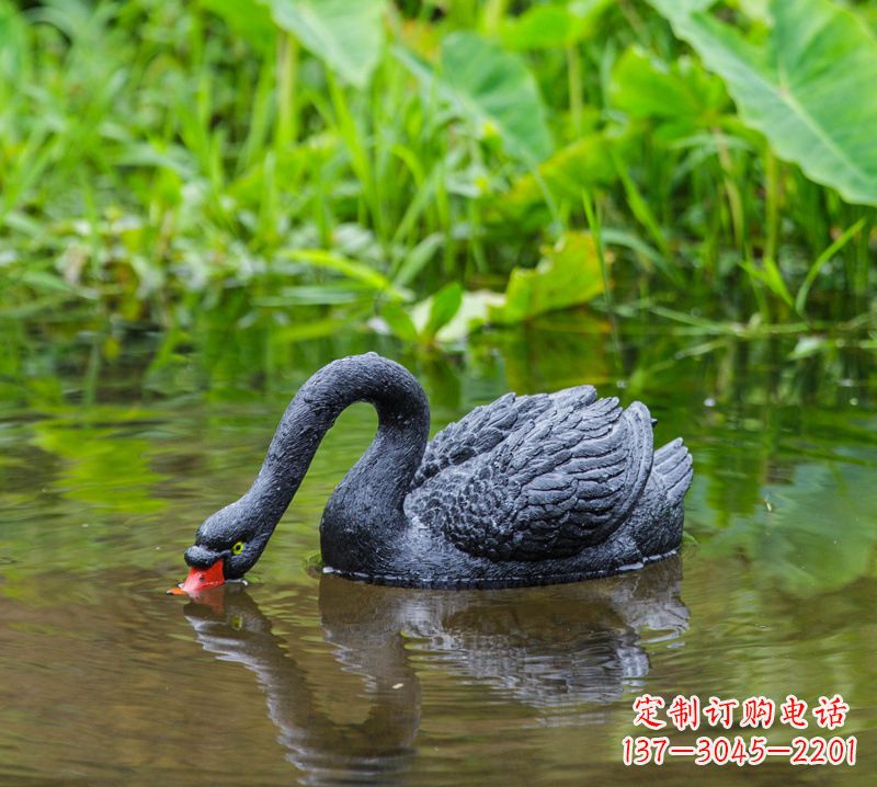 荆州黑天鹅喝水款-池塘水塘装饰动物雕塑摆件