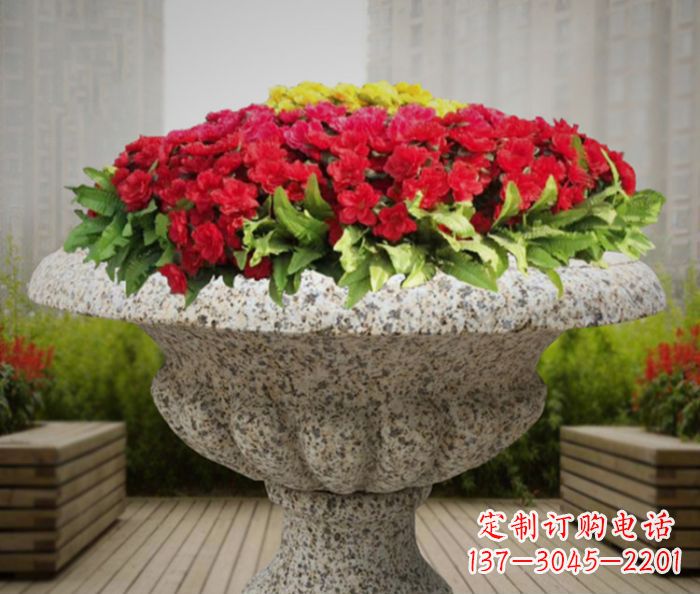 荆州中领雕塑精美花岗岩花盆小区石雕