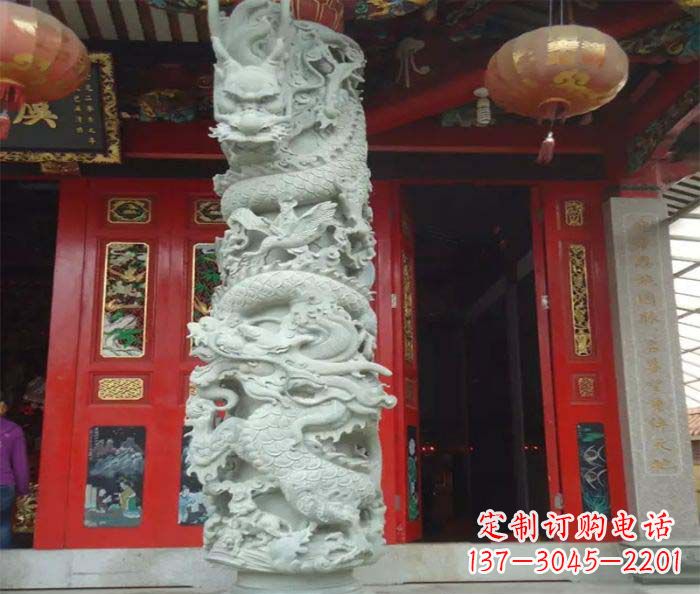 荆州精美的大理石龙柱雕塑