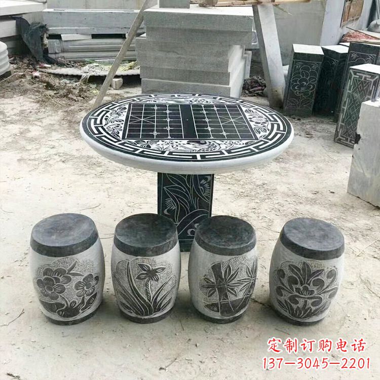 荆州精美梅兰竹菊形石桌凳，无与伦比的艺术美感