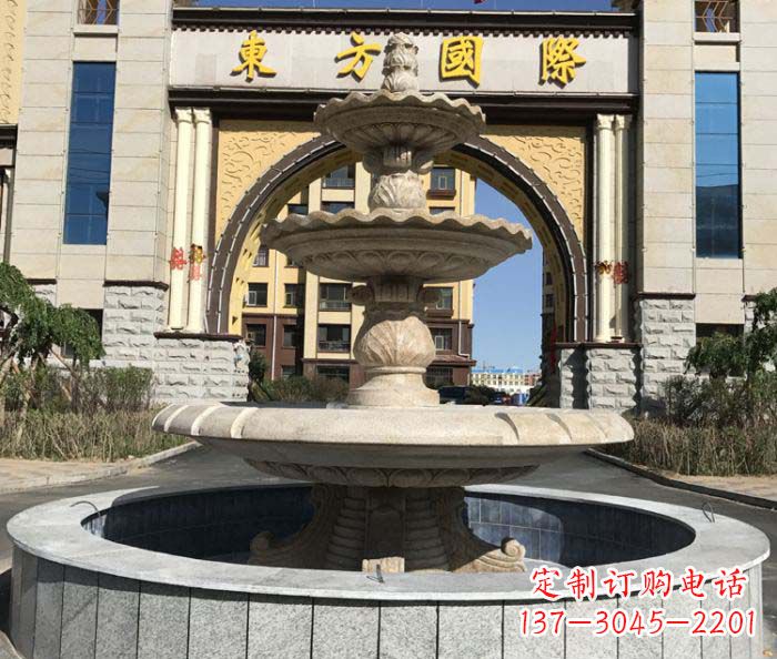 荆州三层欧式喷泉石雕,为小区增添质感