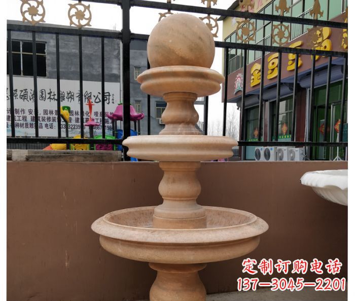 荆州风水球石雕,晚霞红别墅装饰精品