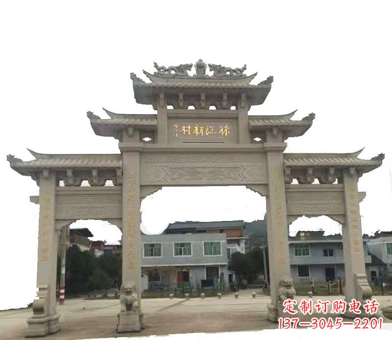 荆州三门牌坊仿古石雕，雕刻精美传承传统