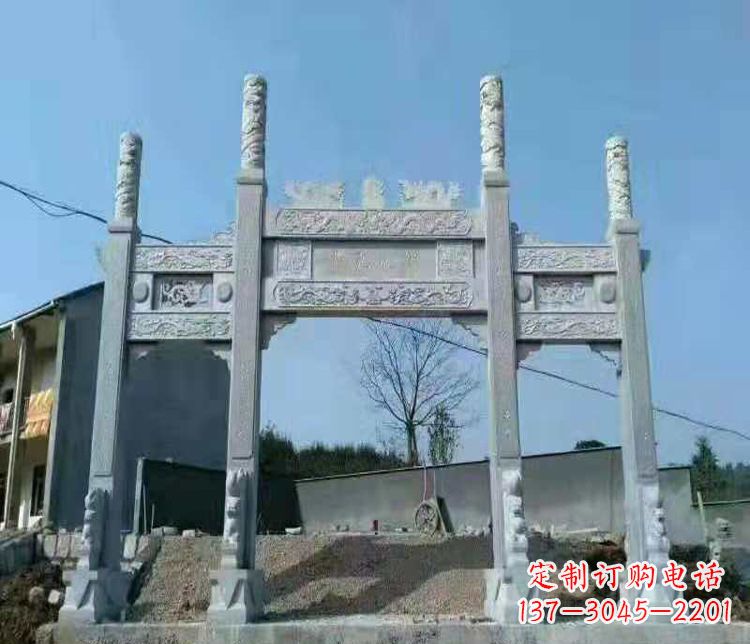 荆州三门仿古牌坊石雕,精致雕刻典雅之美
