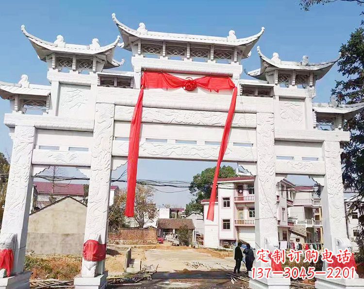 荆州三门三楼石雕牌坊:专业定制牌坊雕塑