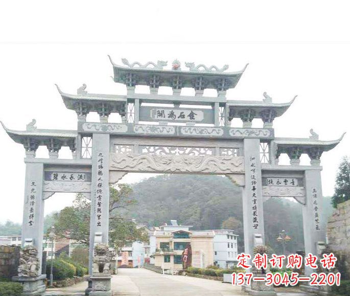 荆州三门五楼石牌坊石雕