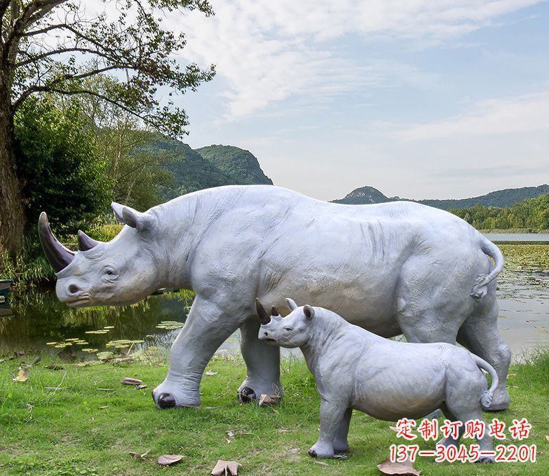 荆州石雕犀牛母子雕塑