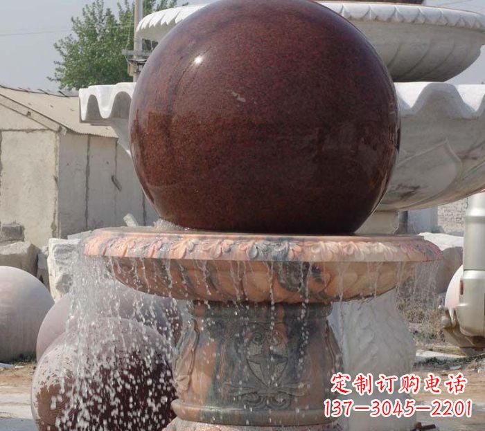 荆州石来运转小型风水球喷泉石雕