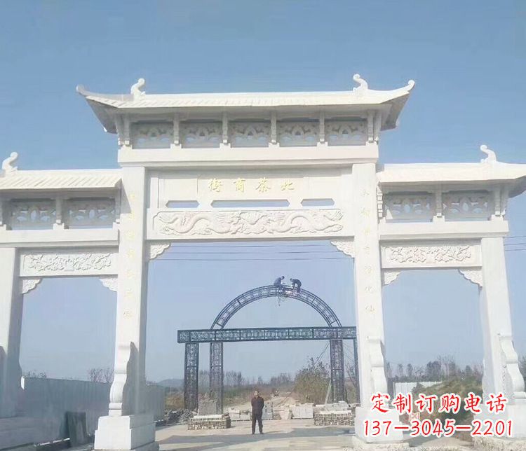 荆州石牌坊三门牌坊石雕 (4)