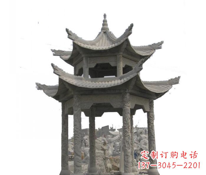 荆州双层仿古石雕凉亭 (2)