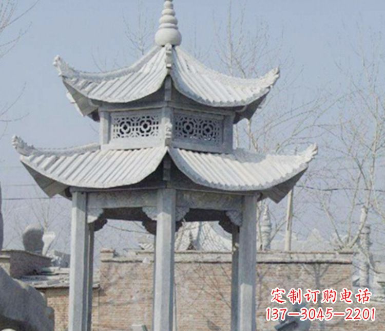 荆州双层仿古六角凉亭石雕