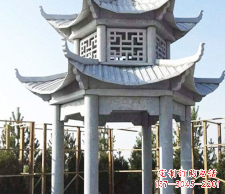 荆州双层仿古石凉亭石雕_2