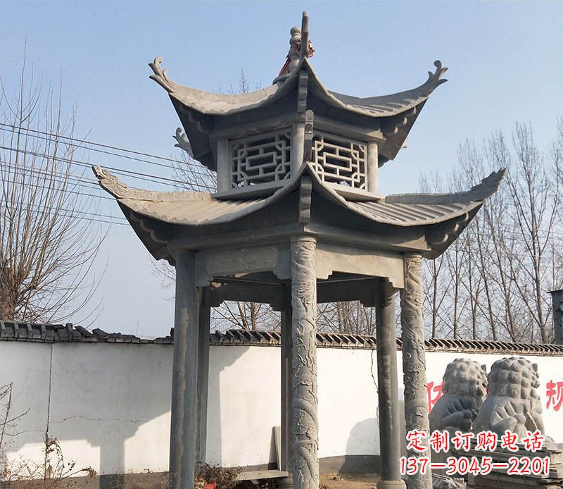 荆州双层户外凉亭石雕 (2)