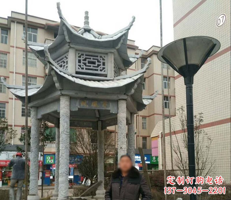 荆州双层六角凉亭石雕