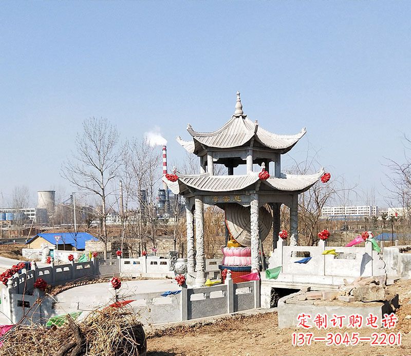 荆州双层石凉亭石雕 (2)