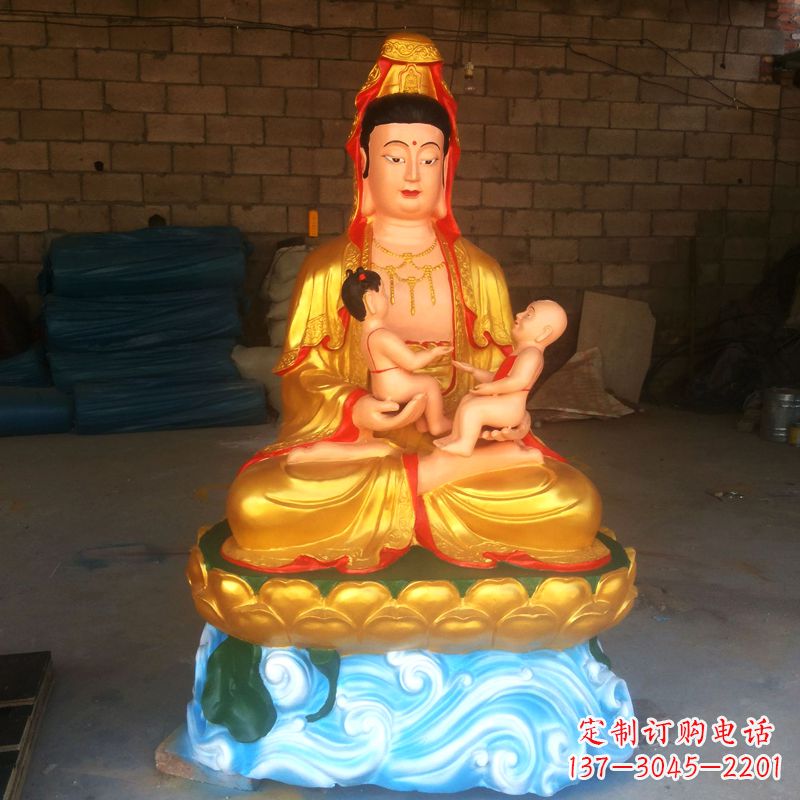 荆州送子观音彩绘漆金雕塑