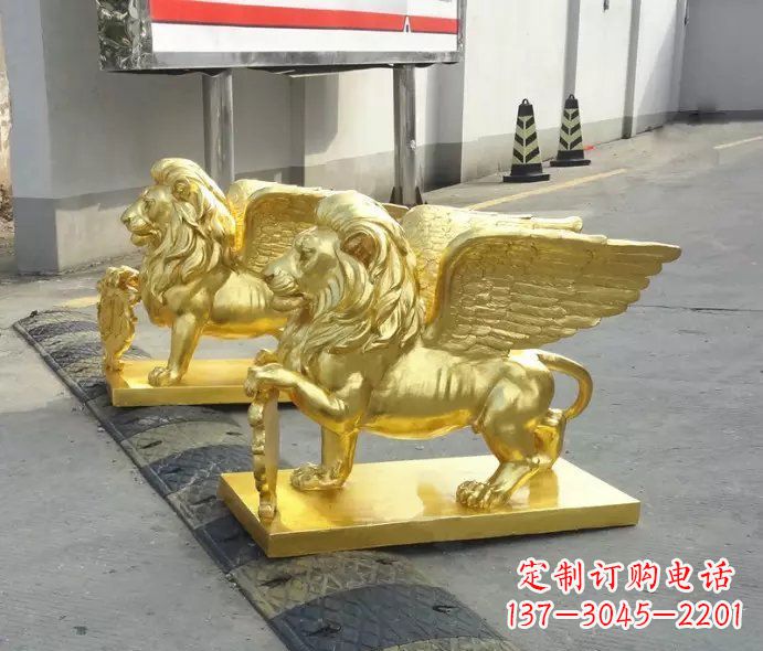 荆州贴金圣马可飞狮铜雕