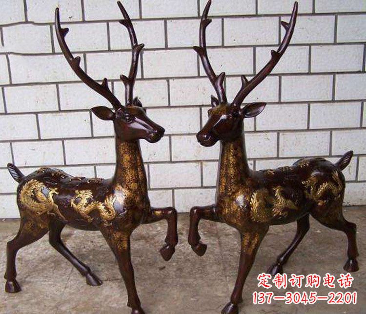 荆州铜雕吉祥复古梅花鹿雕塑摆件