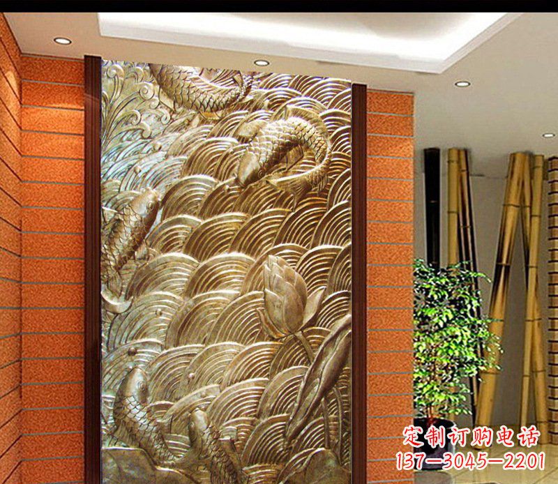 荆州铜雕酒店锻造鲤鱼壁画景观摆件