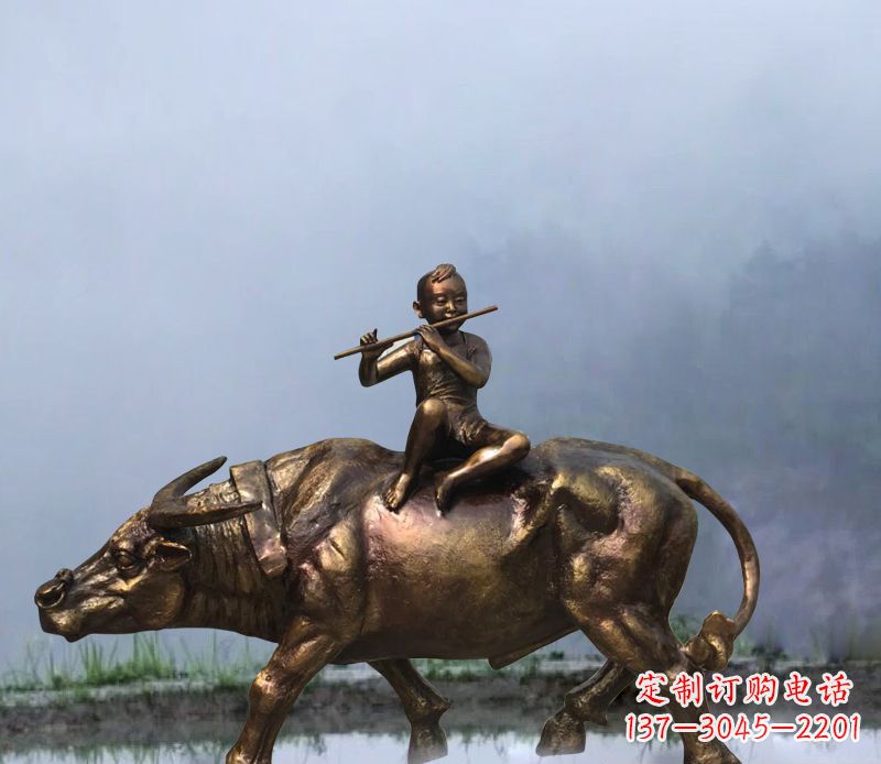 荆州铜雕园林牧童骑牛