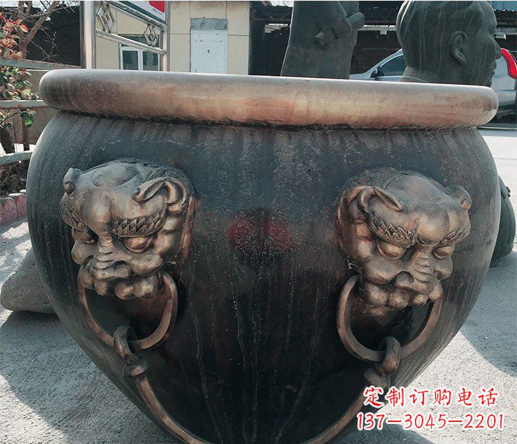 荆州铜雕圆形荷花水缸雕塑 (6)
