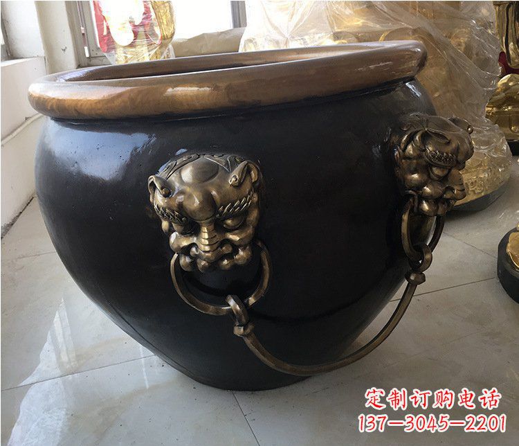 荆州铜雕圆形荷花水缸雕塑 (5)