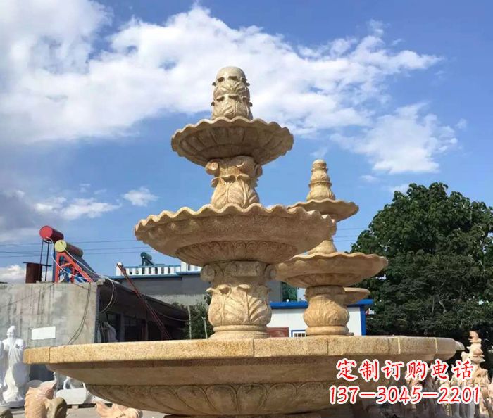 荆州晚霞红多层喷泉石雕