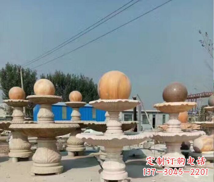 荆州晚霞红多层风水球喷泉石雕