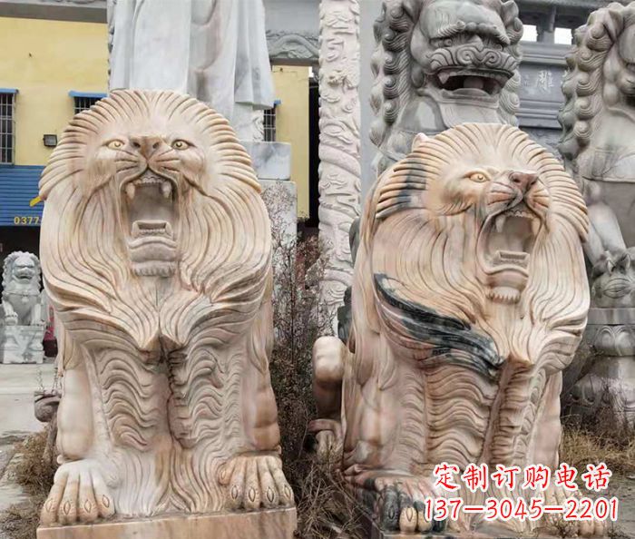 荆州晚霞红石雕欧式石狮子