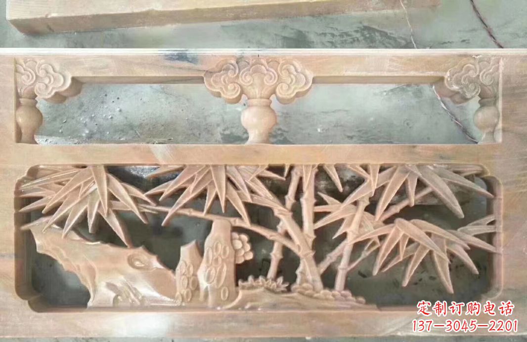 荆州晚霞红石浮雕栏板户外摆件园林景观雕塑