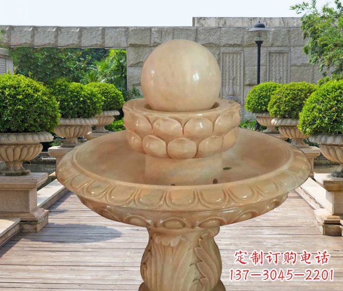 荆州晚霞红双层风水球公园喷泉石雕 (2)