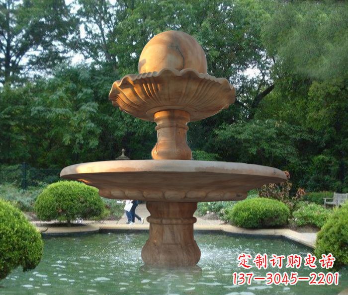 荆州晚霞红双层风水球喷泉公园石雕