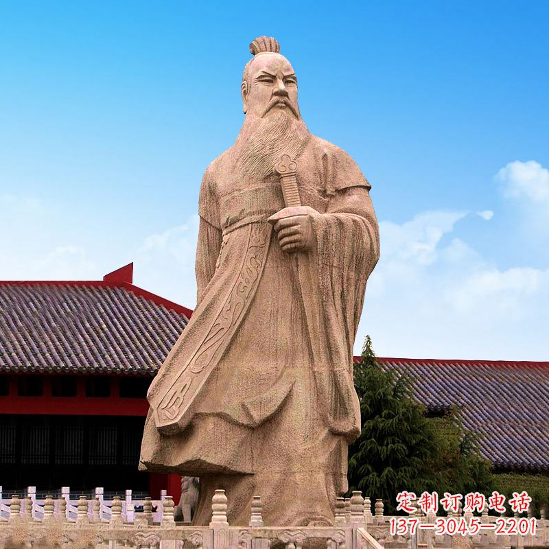 荆州魏武帝曹操砂岩石雕塑像