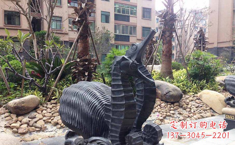 荆州小区海马动物玻璃钢仿铜雕塑