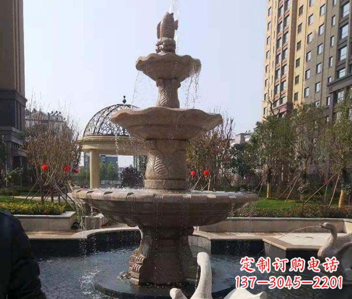荆州小区景观晚霞红鲤鱼石雕喷泉
