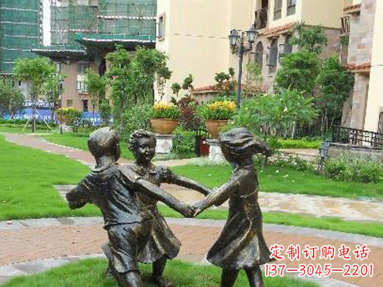 荆州小区铜雕儿童玩游戏人物雕塑