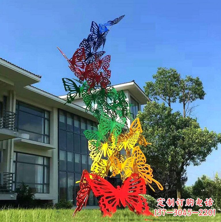 荆州小区园林不锈钢彩色蝴蝶景观雕塑