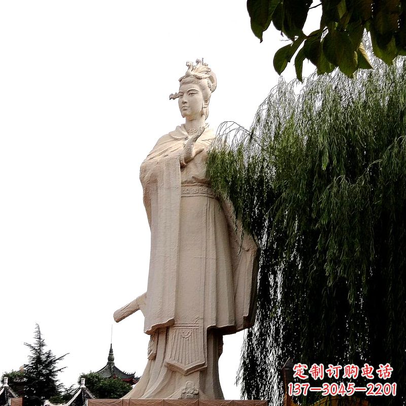 荆州虞姬砂岩石雕-景区园林古代人物著名美女雕像