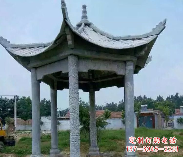 荆州园林仿古六角凉亭景观石雕