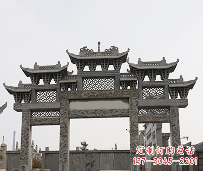 荆州园林仿古三门牌坊石雕 (4)