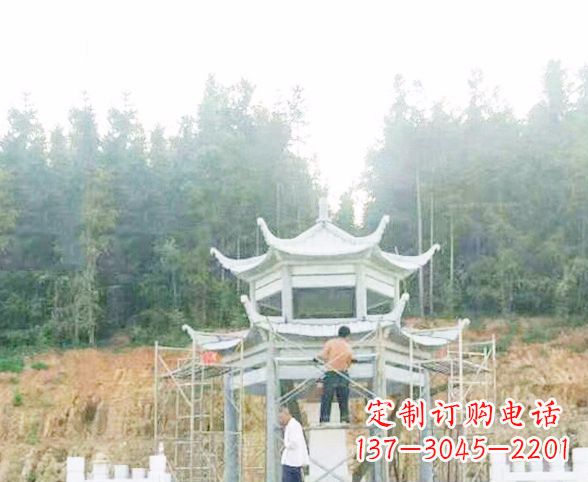 荆州园林仿古双层石凉亭景观石雕 (2)